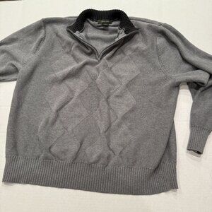 Pronto Uomo Men's 2X Grey Quarter Zip Sweater Argyle Knit Pullover preppy fall